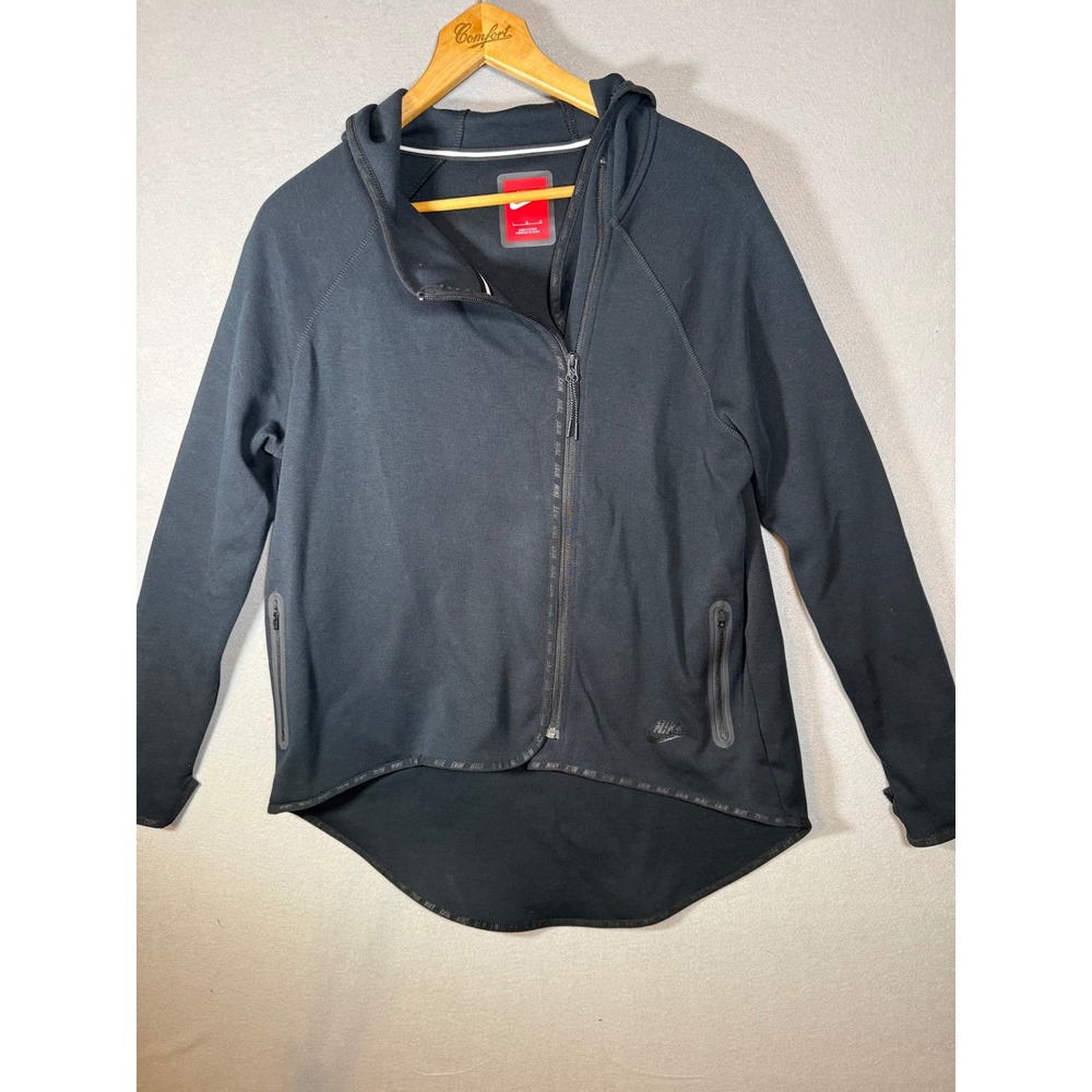 Nike Tech Fleece Butterfly Hoodie Black Asymmetrical Zip Jacket 669613-010 L